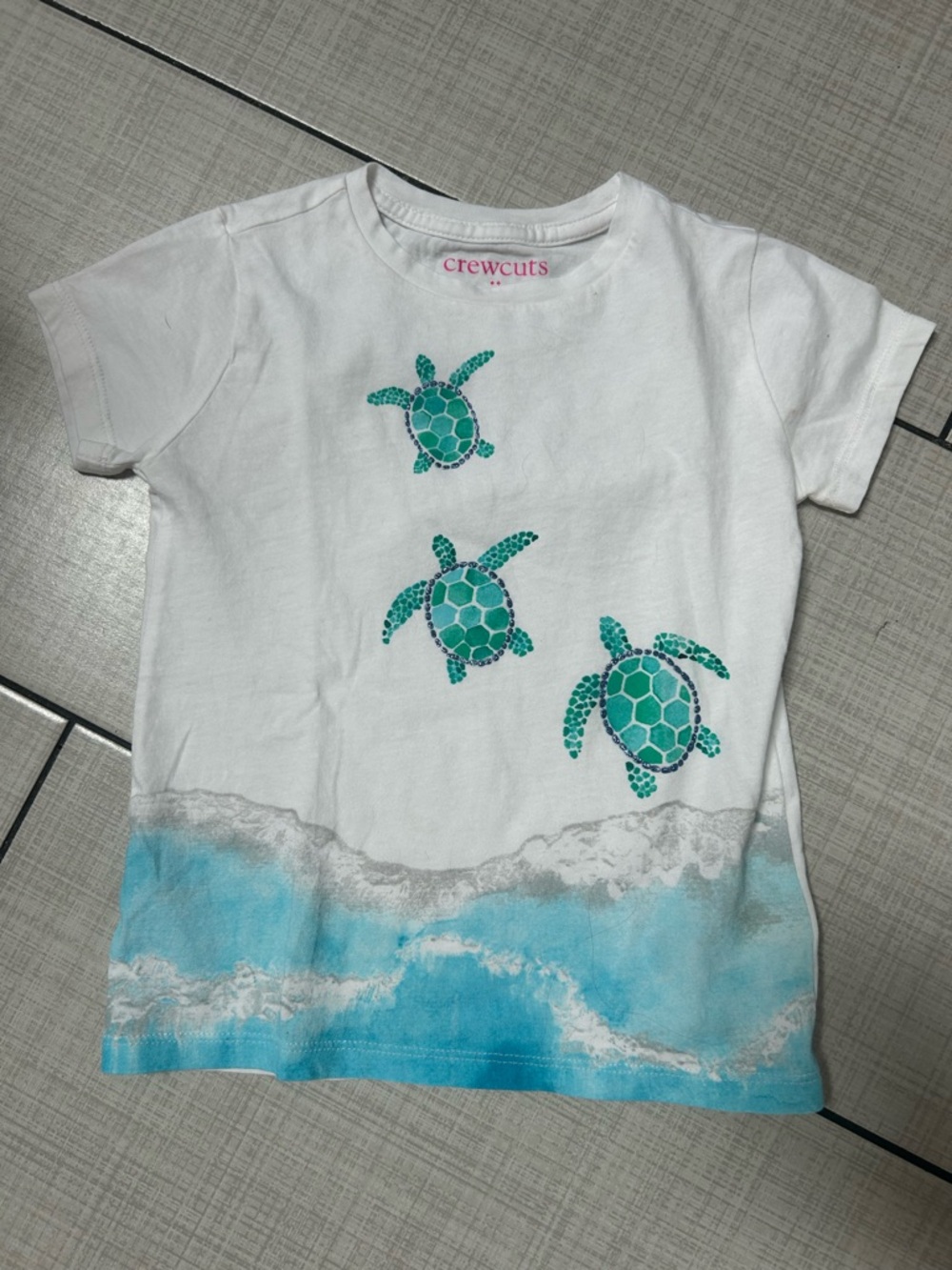 Crewcuts White & Aqua Turtle Graphic Short Sleeve Tee